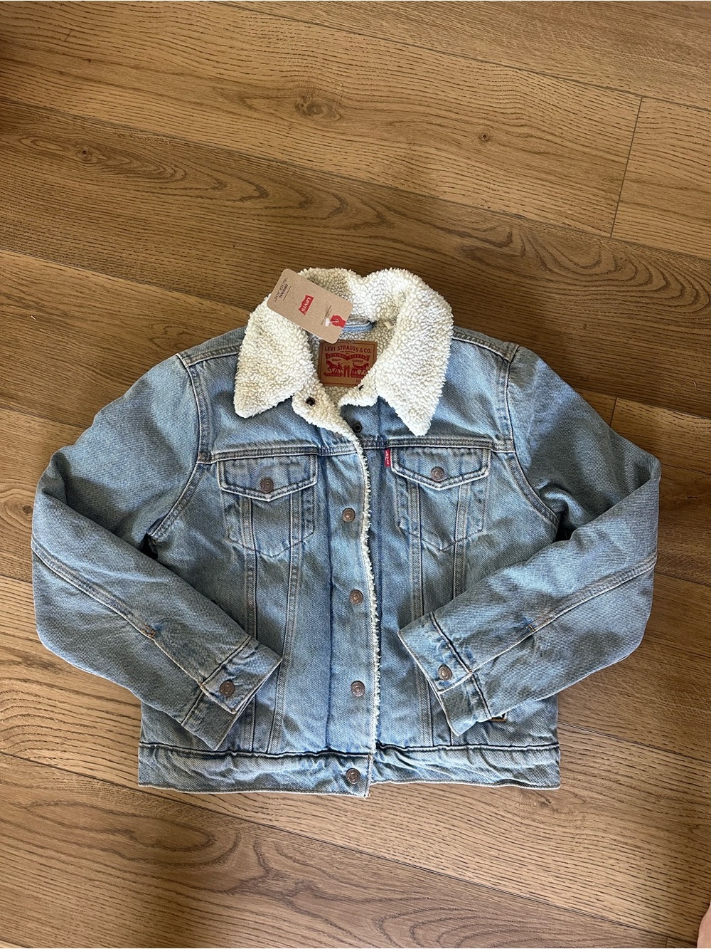 Levi's Light Blue Denim Jacket with White Sherpa Collar